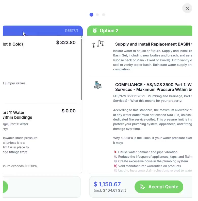 Presenting multiple quote options side by side