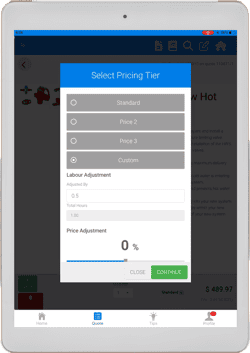 FlatRateNOW pricing function on tablet